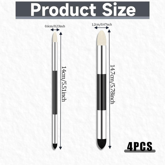 4pcs Artist Blending Sponge Pen Dual Tip Reusable Drawing Art Soft Oil Pastel Blending Tools Washable Sketch Rubbing Sponge Brush for Artist Professional Sketch Drawing Blending Lightening & Highlight