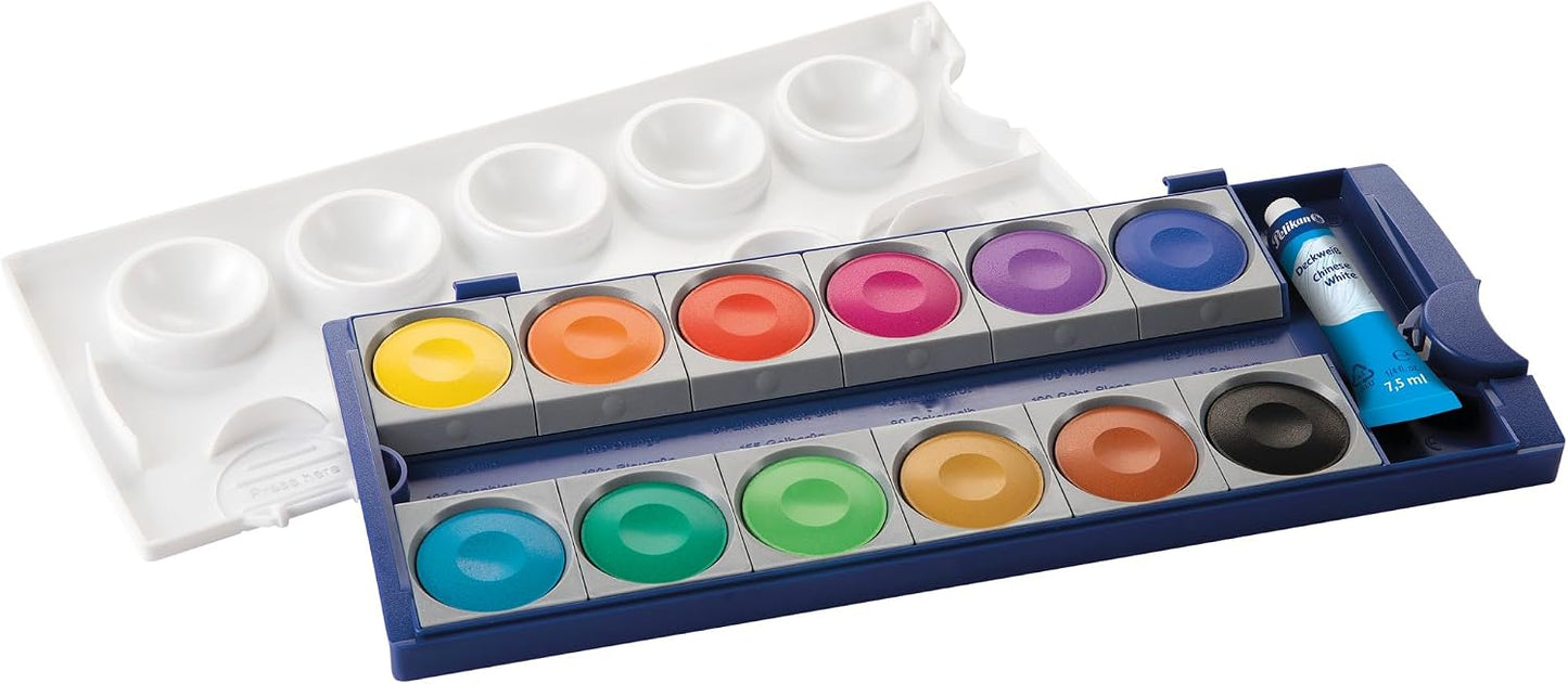 Pelikan Opaque Watercolor Paint Set, 12 Colors Plus Chinese White Tube (720854)