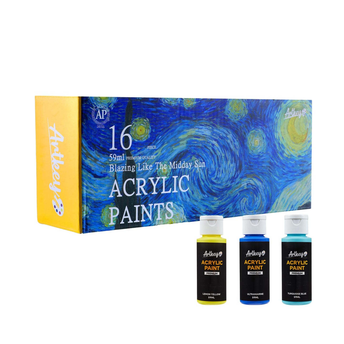 Artkey Acrylic Paint Set, 24 Colors 2 oz/59 ml Acrylic Paint Kit for Professional Artists & Beginners – Craft & Art Supplies for Canvas, Wood, Fabric, Rock, Leather, Ceramic, Glass, Easter Egg