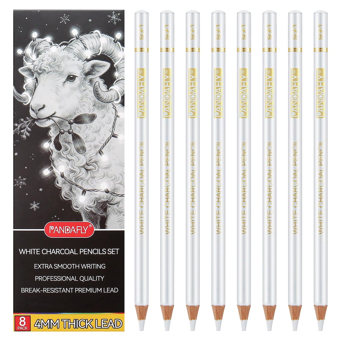 PANDAFLY Charcoal Pencils Set, 12 Pack (Super Soft, Soft, Medium & Hard) | Professional Black Charcoal Pencils for Drawing Sketching Shading, Charcoal Drawing Set for Beginners & Pro Artists