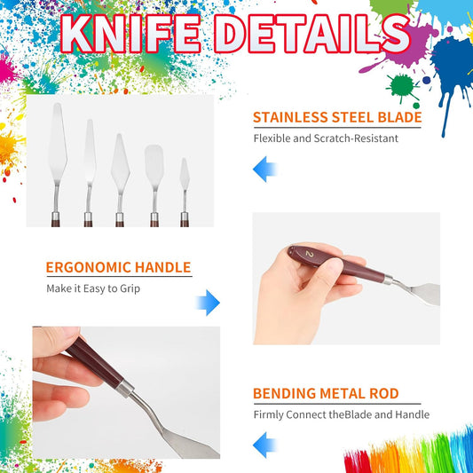 5pcs Palette Knife,Stainless Steel Spatula Palette Knife set, Pallet Knife,Painting Knives,Oil Painting Accessories for Oil, Canvas, Acrylic Painting By EGYPAMID