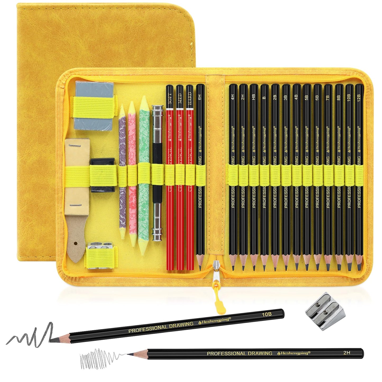 Heshengping, Sketching and Drawing Pencils Set 26pcs, Art Supplies Drawing pencil Kit,Graphite Charcoal Professional Pencils Set, Adults Beginners Artist