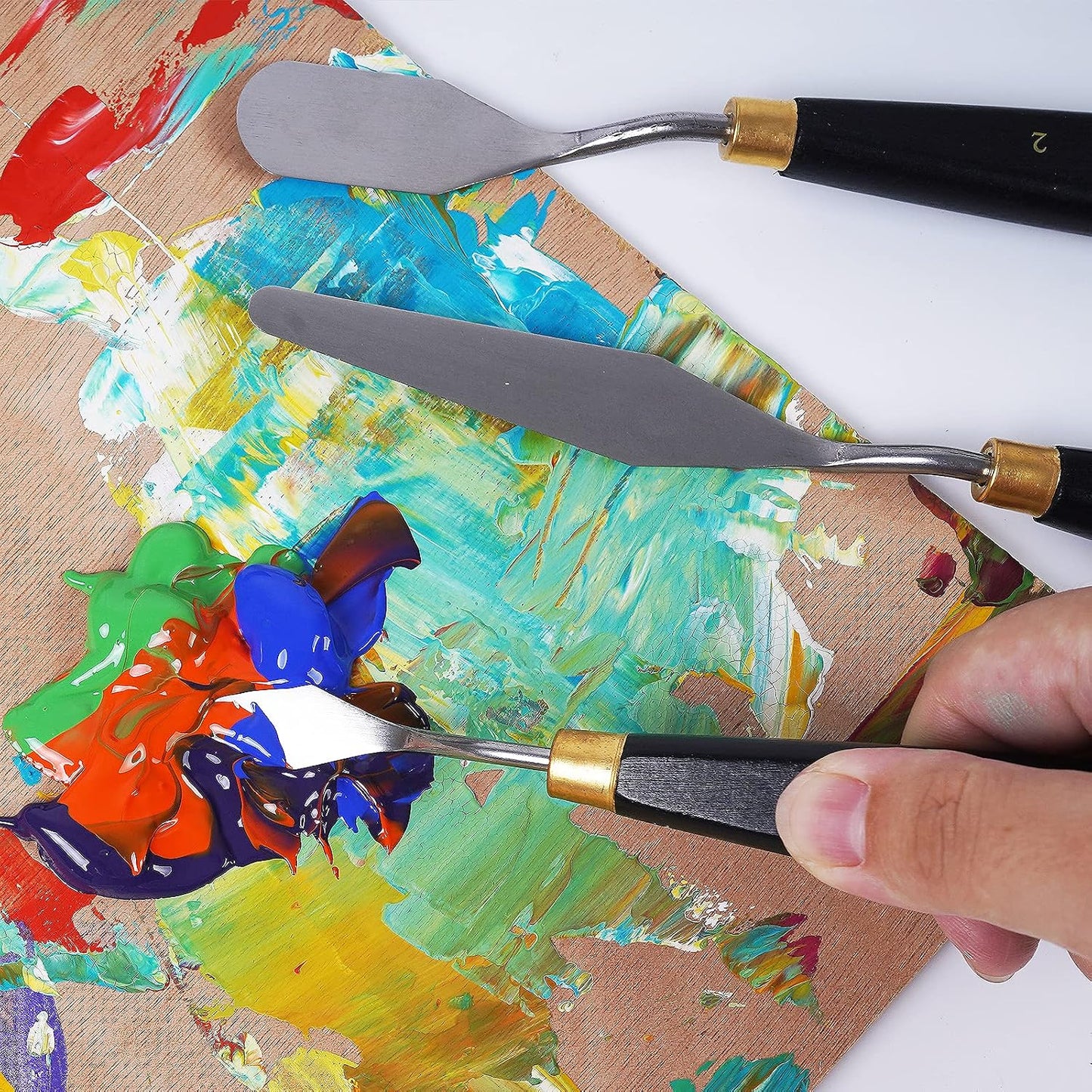 conda Palette Knife Painting Stainless Steel Spatula Palette Knife Oil Paint Metal Knives Wood Handle (Black 5 Piece)