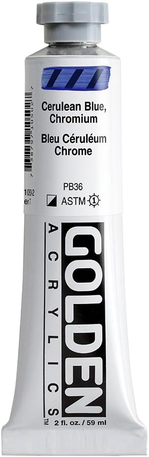 Heavy Body Acrylics by GOLDEN, Cerulean Blue Chromium, 2 fl. oz. Tube, Professional Acrylic Paint, Semi-Opaque