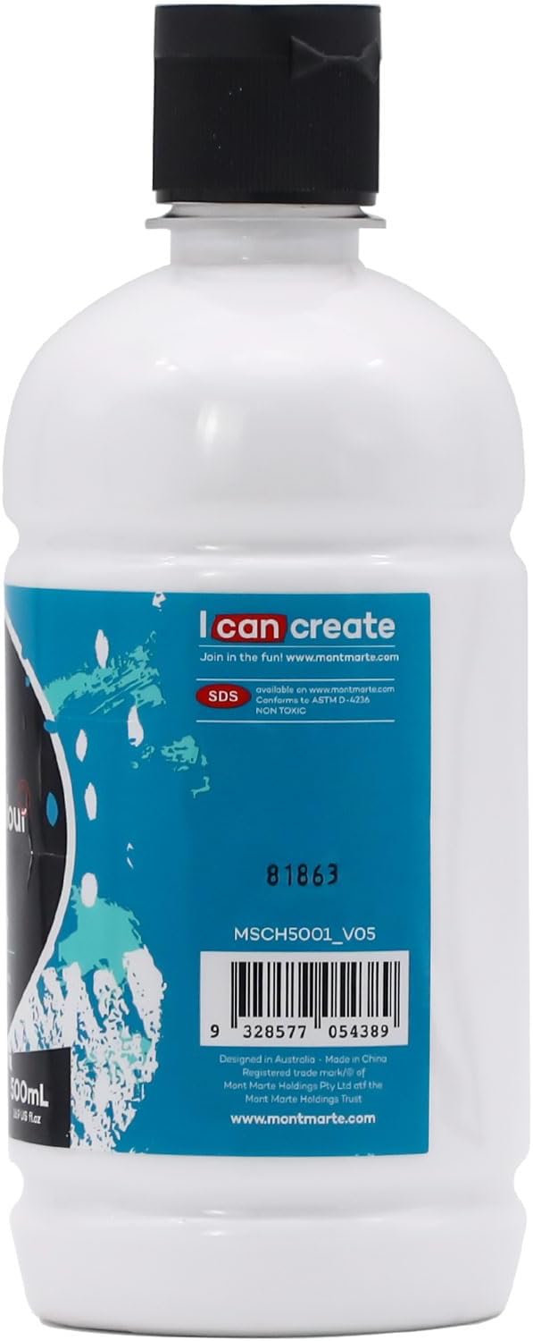 Mont Marte Signature Titanium White Acrylic Paint, 16.9oz (500ml), Semi-Matte Finish,Suitable for Canvas, Wood, Fabric, Leather, Cardboard, Paper, MDF and Crafts