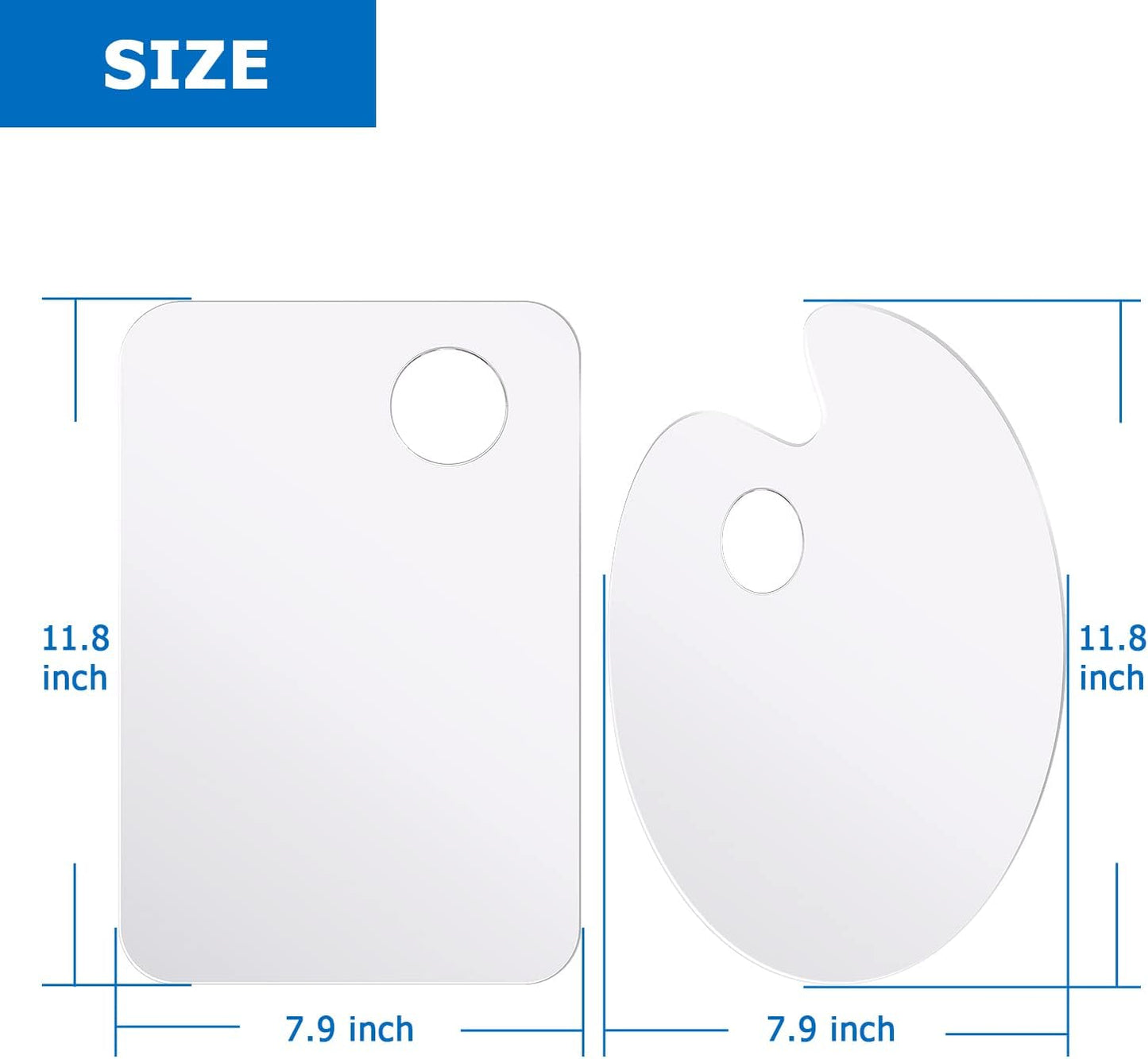 Tamaki 2 Pack Acrylic Paint Palette with Thumb Hole, 11.8 x 7.9 Inch | Clear Paint Pallet, Easy Clean Non-Stick Artist Pallet for Oil Watercolor Craft DIY Art Painting Palette