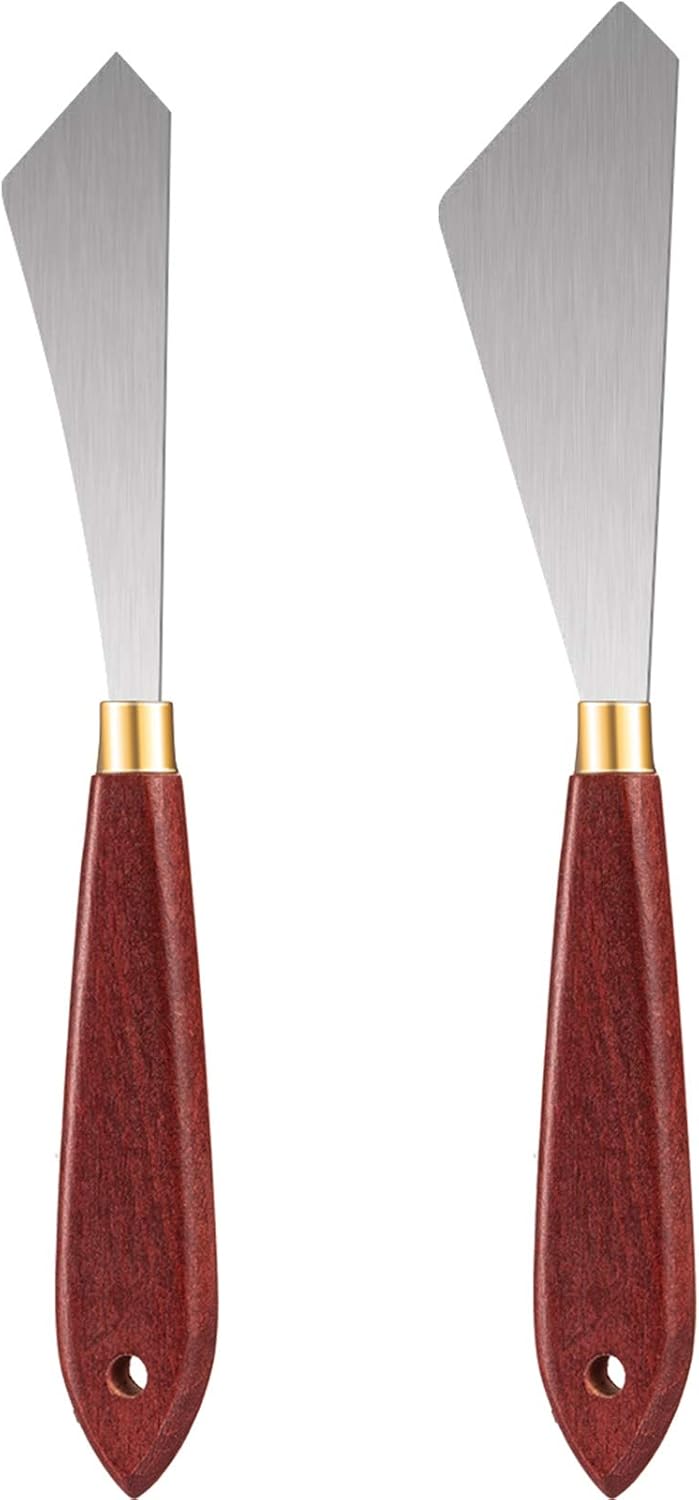 Palette Knife Set Spatula Pallet Knives Stainless Steel Painting Knife Mixing Scraper Oil Painting Accessories Paint Metal Knives Wood Handle for Art Acrylic Draw Color Mixing Supplies(2 Pieces)