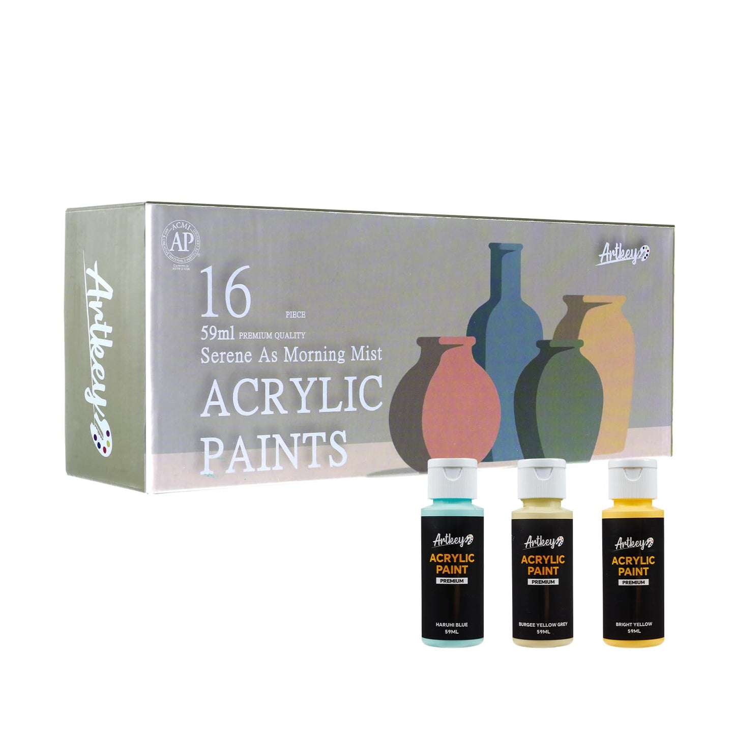 Artkey Acrylic Paint Set, 24 Colors 2 oz/59 ml Acrylic Paint Kit for Professional Artists & Beginners – Craft & Art Supplies for Canvas, Wood, Fabric, Rock, Leather, Ceramic, Glass, Easter Egg