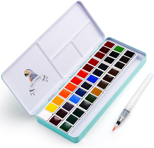 MeiLiang Watercolor Paint Set, 36 Vivid Colors in Pocket Box with Metal Ring and Watercolor Brush, Perfect for Students, Beginners and More