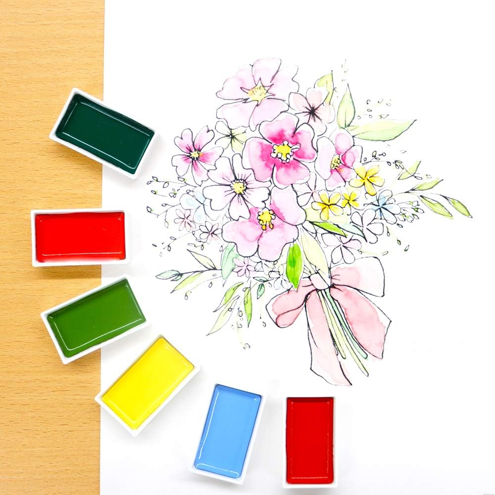 Kuretake Gansai Tambi Watercolor Paint Set, 48 Colors, Made in Japan | 48 vivid opaque colors, non-granulating pigment, large pans, palette & color chart, Professional Use, Artist Grade