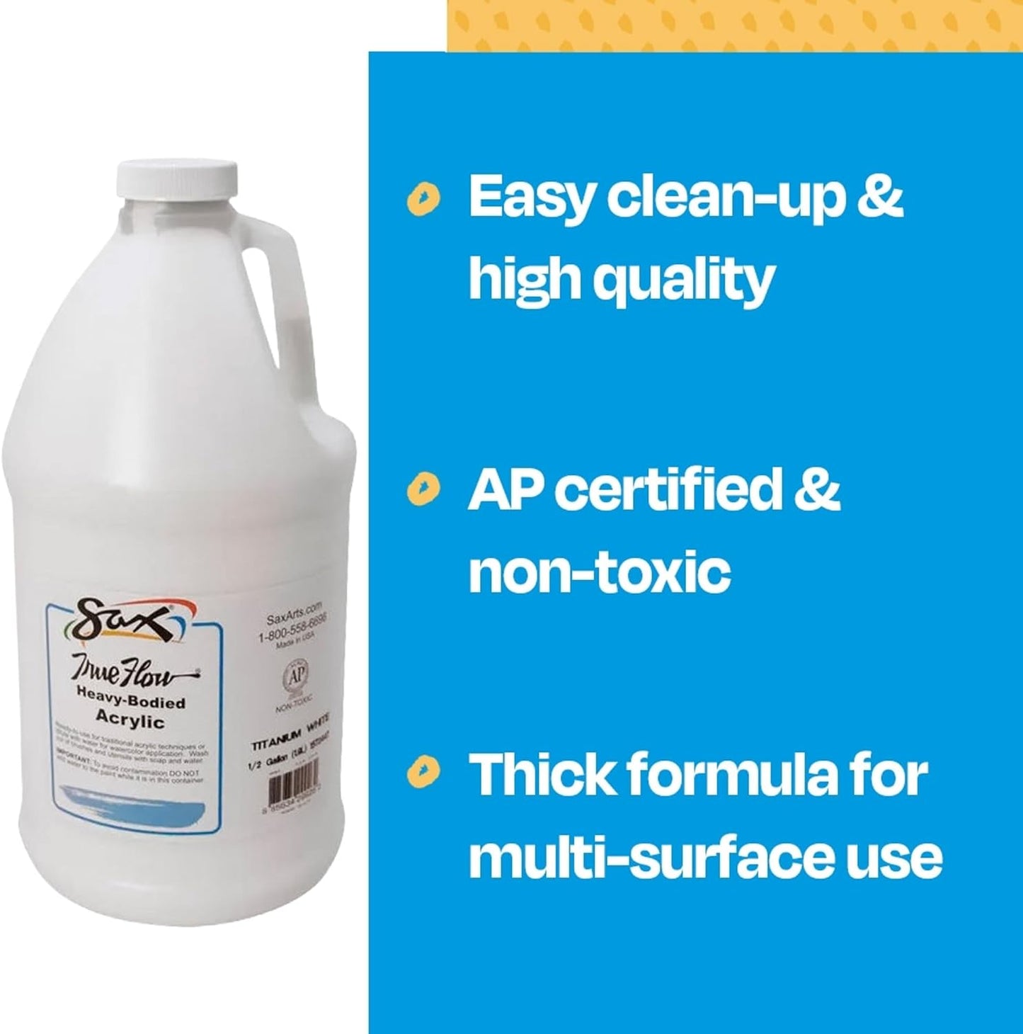 Sax True Flow Heavy Body Acrylic Paint, 1/2 Gallon, Titanium White - 439301, 64 Fl Oz (Pack of 1)