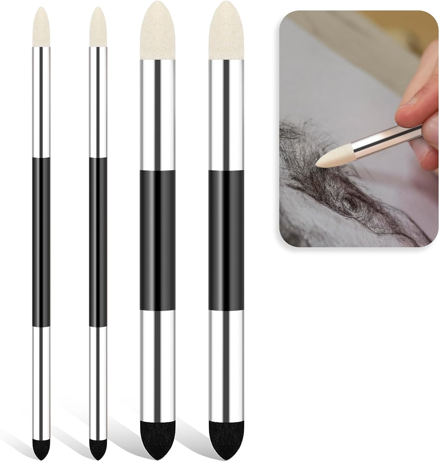 4pcs Artist Blending Sponge Pen Dual Tip Reusable Drawing Art Soft Oil Pastel Blending Tools Washable Sketch Rubbing Sponge Brush for Artist Professional Sketch Drawing Blending Lightening & Highlight