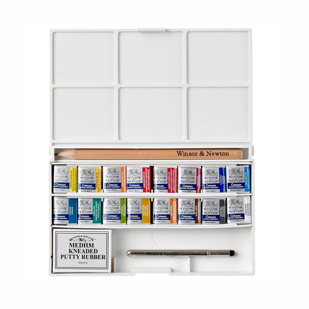 Winsor & Newton Cotman Watercolor Paint Set, Field Pocket Set, 12 Half Pan w/ Brush, Sponge, Bottle