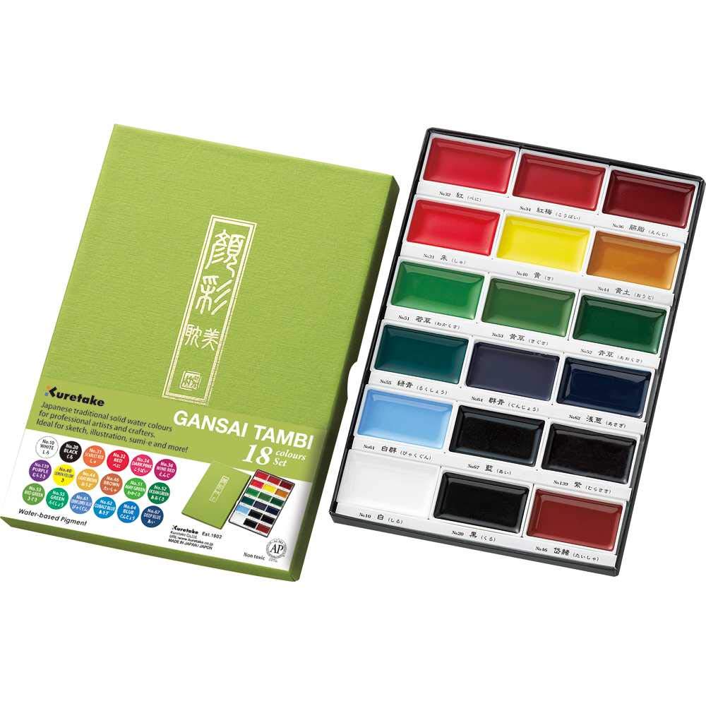 Kuretake Gansai Tambi Watercolor Paint Set, 48 Colors, Made in Japan | 48 vivid opaque colors, non-granulating pigment, large pans, palette & color chart, Professional Use, Artist Grade
