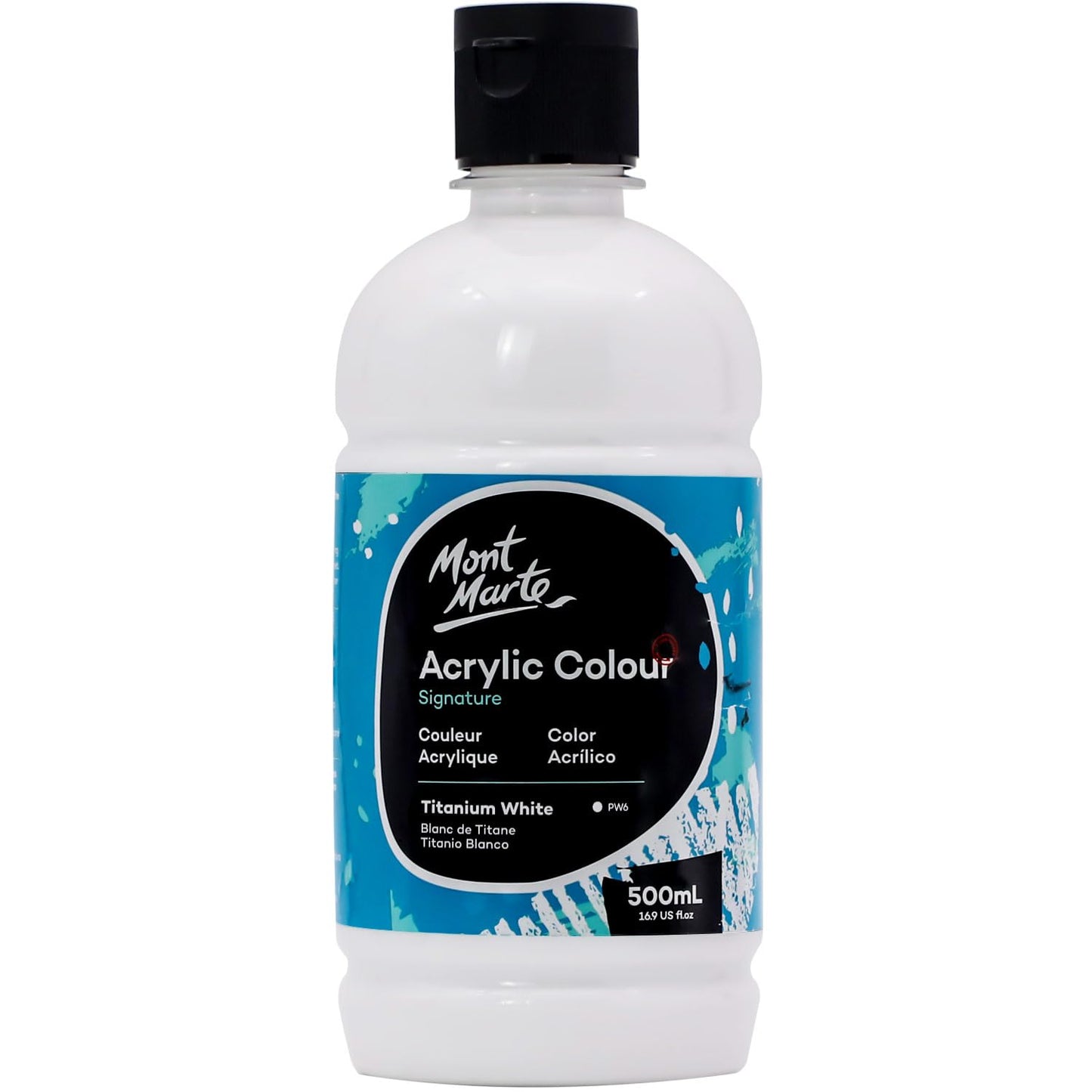 Mont Marte Signature Titanium White Acrylic Paint, 16.9oz (500ml), Semi-Matte Finish,Suitable for Canvas, Wood, Fabric, Leather, Cardboard, Paper, MDF and Crafts