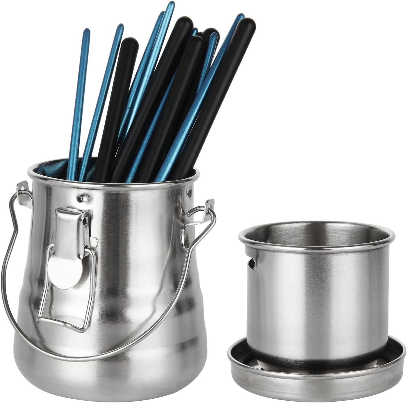 Oil Paint Brush Washer, Artist Brush Washer, Portable Stainless Steel Leak-Proof Paint Brush Washer with Lid and Filter Screen for Oil Painting, 3.9 Tall x 3.4 inch Diameter, Silver