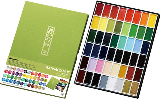 Kuretake Gansai Tambi Watercolor Paint Set, 48 Colors, Made in Japan | 48 vivid opaque colors, non-granulating pigment, large pans, palette & color chart, Professional Use, Artist Grade