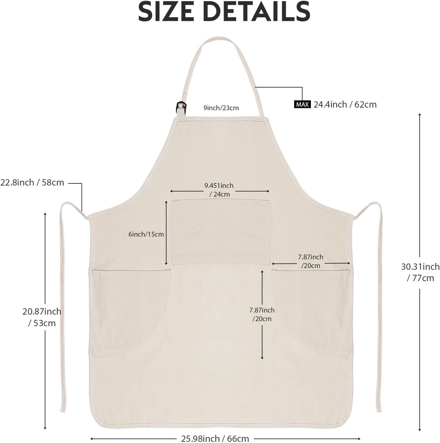 Painting Apron for Men and Women, Professional Cotton Canvas Bib | For Acrylic, Oil and Watercolor Painting, With 3 Pockets, Adjustable