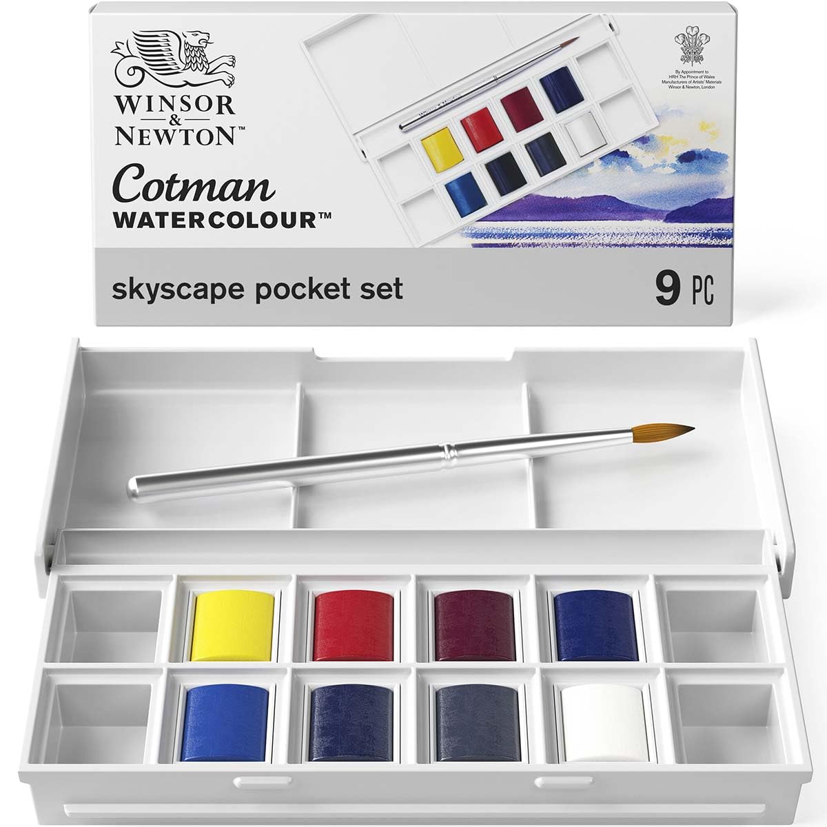 Winsor & Newton Cotman Watercolor Paint Set, Field Pocket Set, 12 Half Pan w/ Brush, Sponge, Bottle