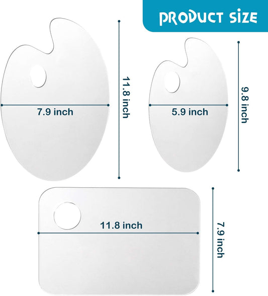 3pcs Acrylic Paint Palette Clear Art Palette for Adults & Kids, Transparent Non-Stick Oil Paint Palette with Protective Film for DIY Craft Art Painting Plate