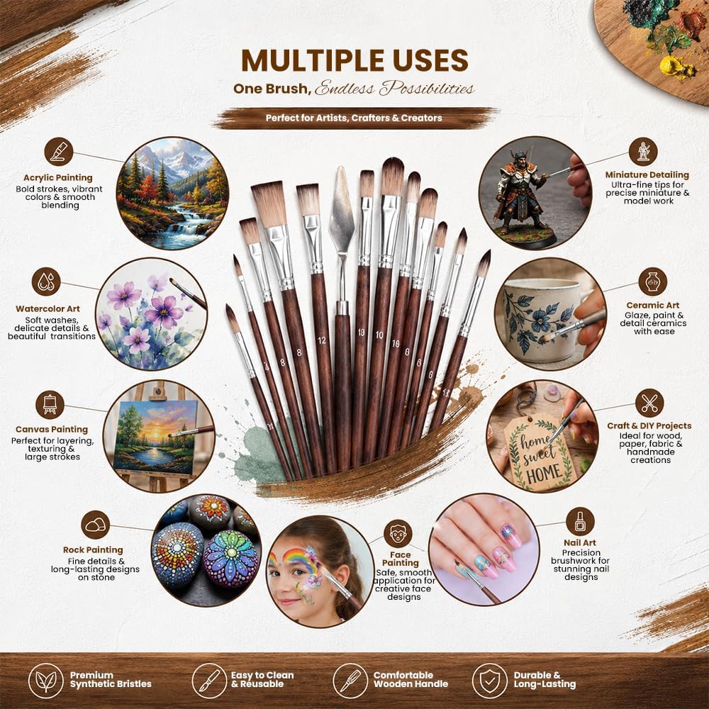 Simpson Sellers 26PCS Paint Brush Set with Palette Knife, Professional Acrylic Oil Watercolor Painting Kit, Flat Filbert Fan Round Detail Tools, Travel Canvas Case for Artists,Face Painting