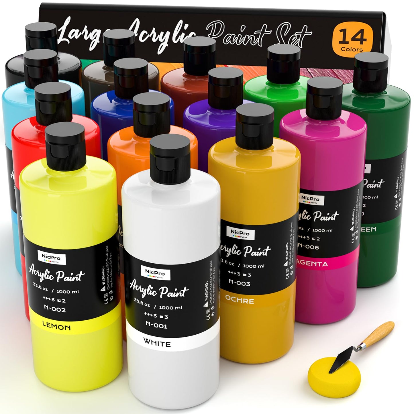 Nicpro Acrylic Paint Set,24 Colors 2oz with 12 Brushes & Palette | Non-Toxic Art Supplies Kit, Rich Pigments for Beginners, Artists, Painting on Fabric, Canvas, Wood, Rock, Ceramic
