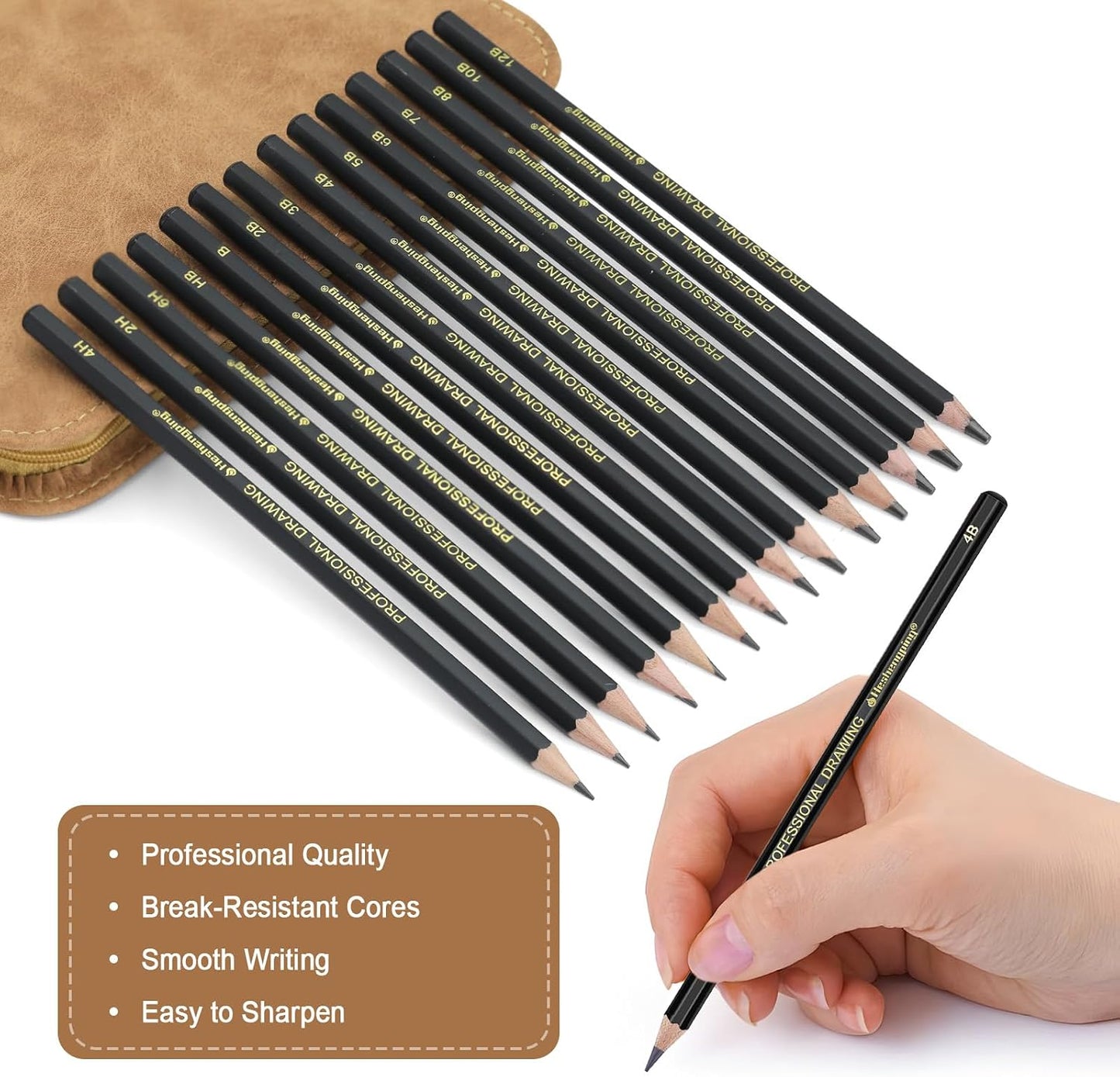 Heshengping, Sketching and Drawing Pencils Set 26pcs, Art Supplies Drawing pencil Kit,Graphite Charcoal Professional Pencils Set, Adults Beginners Artist