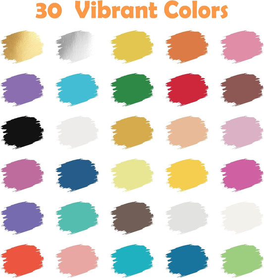 30 Colors Precision Dual Tip Acrylic Paint Markers Pens - Brush & Fine | Performs on Rock, Wood, Paper, Fabric, Egg, Scrapbook, Glass, Ceramic, Canvas, DIY Crafts Art Gift - School Supplies