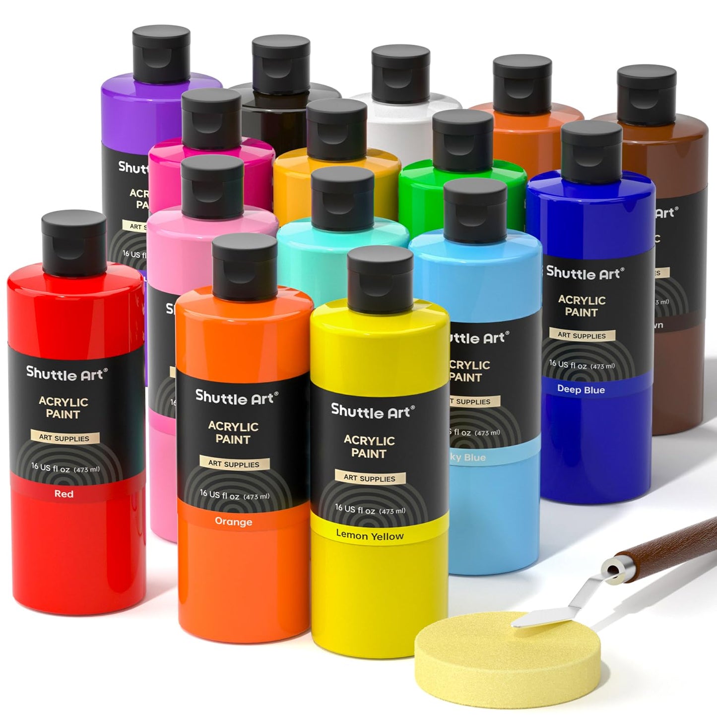 Shuttle Art 18 Colors Acrylic Paint Bottle Set (250ml/8.45oz), Rich Pigmented Bulk Painting Supplies for Artists, Beginners and Kids on Rocks Crafts Canvas Wood Ceramic