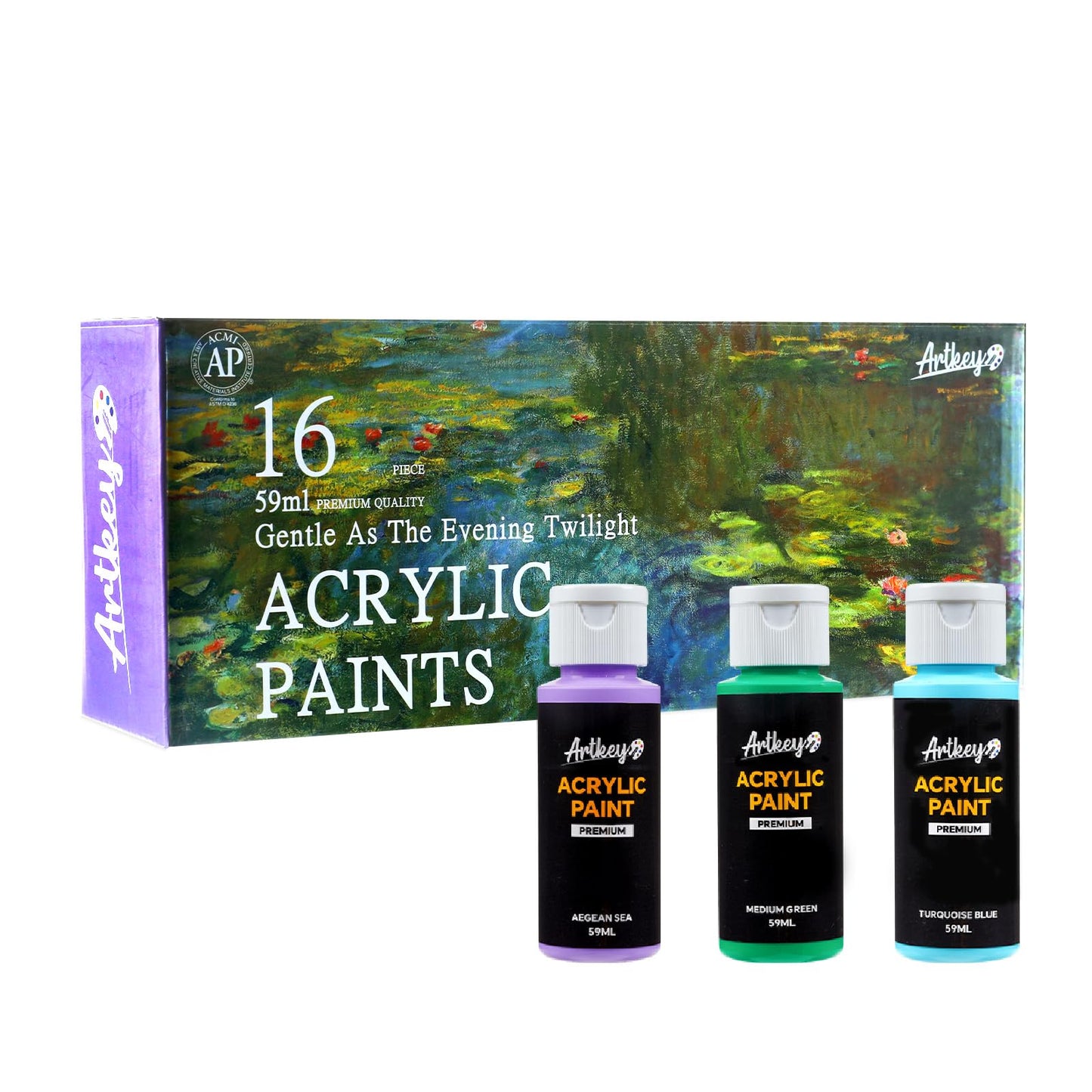 Artkey Acrylic Paint Set, 24 Colors 2 oz/59 ml Acrylic Paint Kit for Professional Artists & Beginners – Craft & Art Supplies for Canvas, Wood, Fabric, Rock, Leather, Ceramic, Glass, Easter Egg
