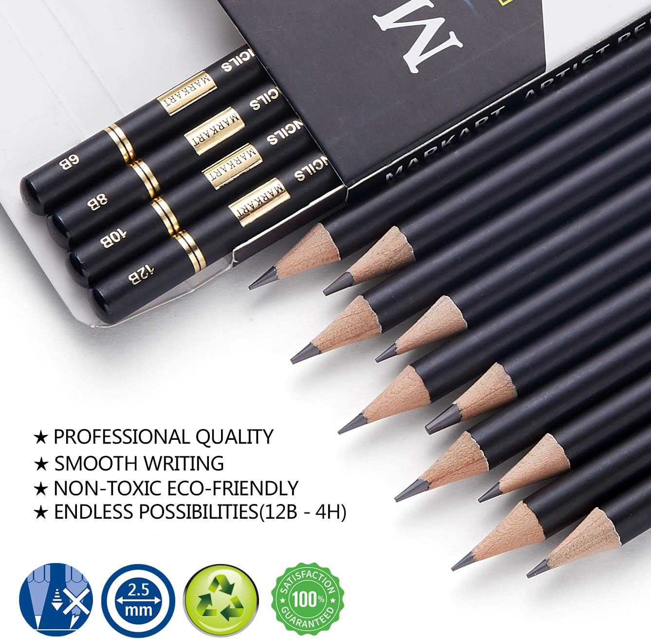 MARKART Drawing Sketching Pencils Set, 14 Pieces, Graphite Pencil(12B - 4H) | Professional Sketch Pencils for Drawing Art, Sketching, Shading & Art Projects , Artist Pencils for Beginners & Pro Artists