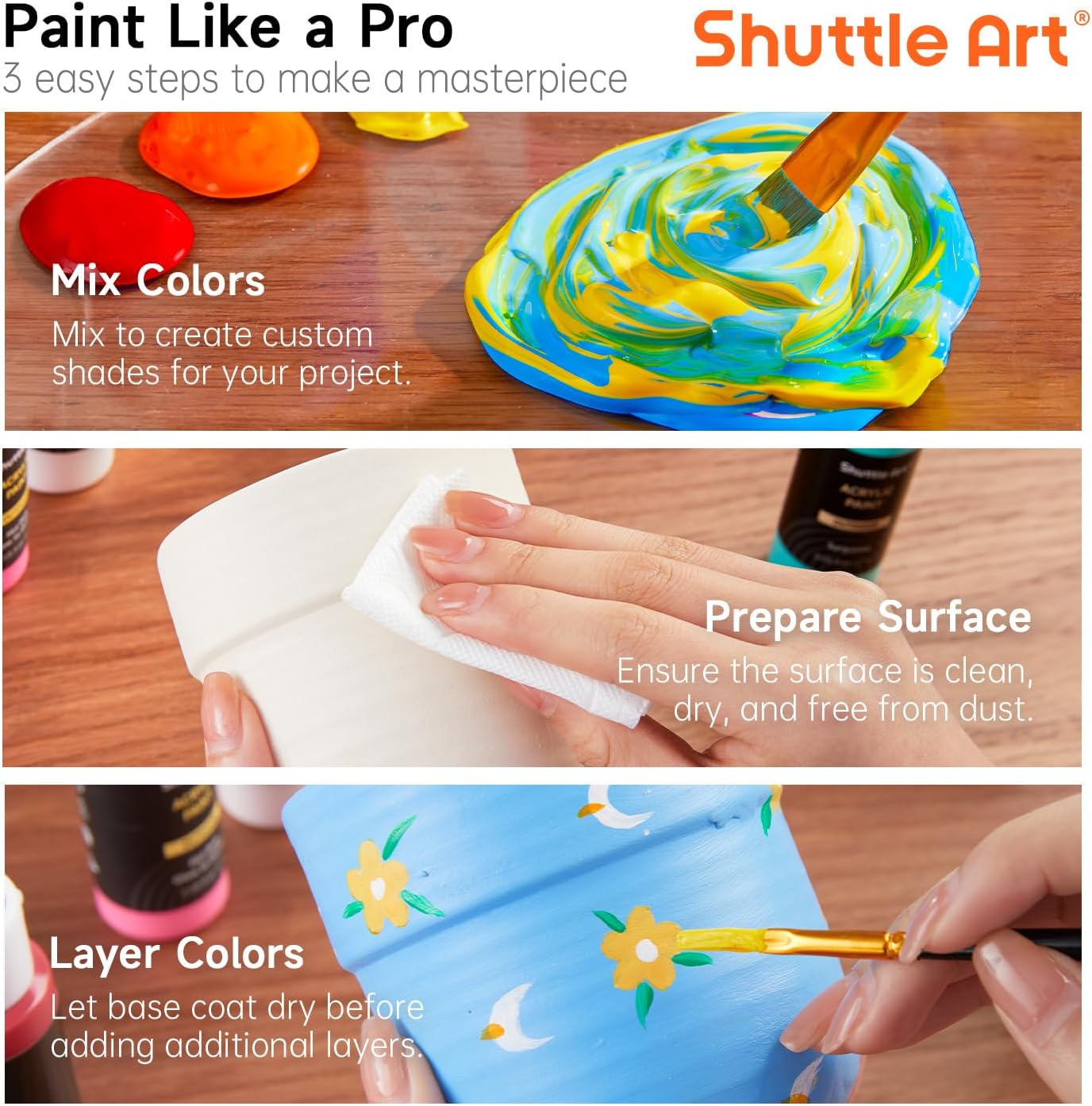 Shuttle Art 25 Colors Outdoor Acrylic Paint Set, 2oz/60ml Waterproof Acrylic Paint with 10 Brushes 1 Palette, Rich Pigmented Paints for Artists, Beginners on Rocks, Wood Crafts, Garden Statues