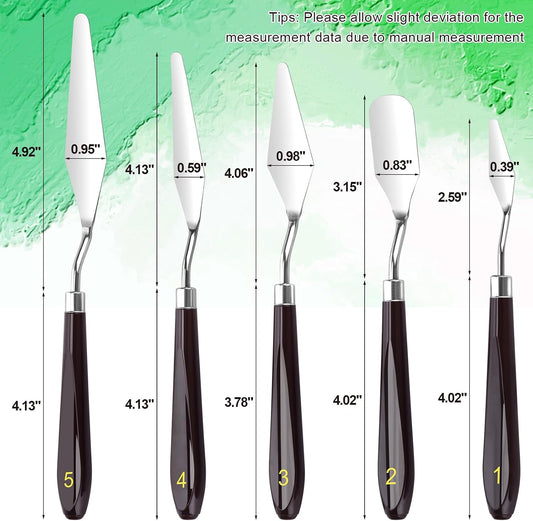 5 Piece Palette knifes Painting Knife Set Supplies for Oil, Acrylic Paint,Cake Decorating,Stainless Steel Pallet Knife Paint Knife Art Spatula for Various Types of Painting,ColorMixing,Smearing