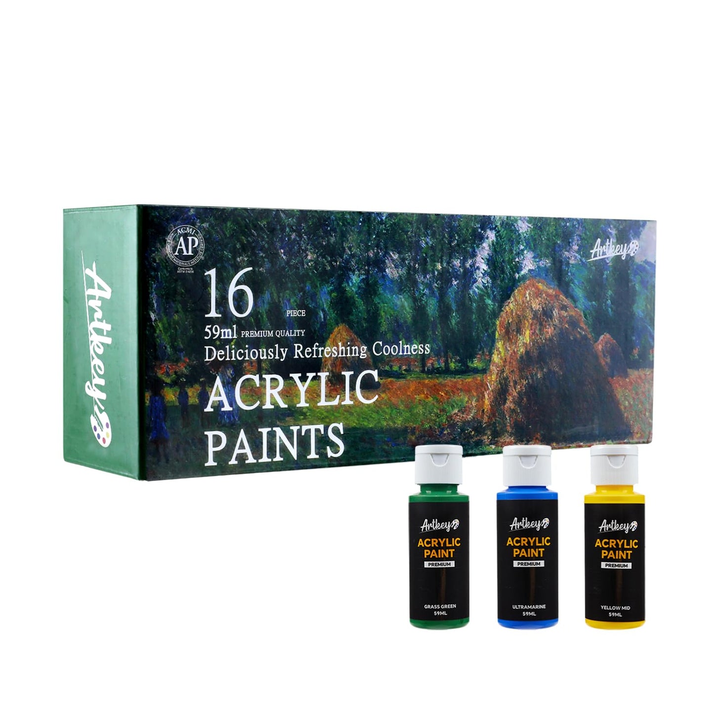 Artkey Acrylic Paint Set, 24 Colors 2 oz/59 ml Acrylic Paint Kit for Professional Artists & Beginners – Craft & Art Supplies for Canvas, Wood, Fabric, Rock, Leather, Ceramic, Glass, Easter Egg