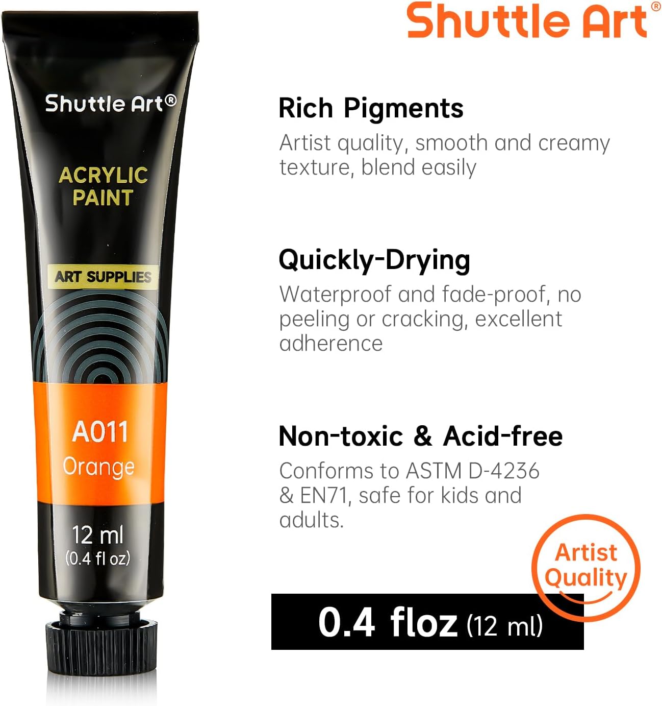 Shuttle Art Acrylic Paint Set, 15 x 12ml Tubes Artist Quality Non Toxic Rich Pigments Colors Perfect for Kids Adults Beginners Artists Painting on Canvas Wood Clay Fabric Ceramic Crafts