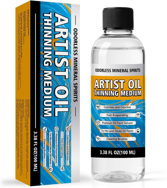 Odorless Mineral Spirits 100ml, Premium Odorless Paint Thinner for Oil Painting, Odor-Free Solvent for Artists, Thinning Oil Colors and Cleaning Brushes, Professionals Oil Painting Supplies