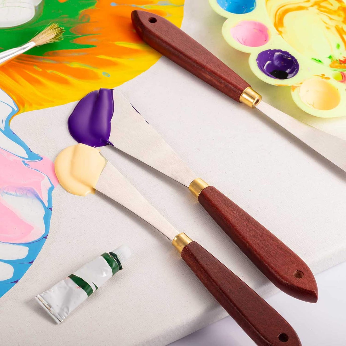 Palette Knife Set Spatula Pallet Knives Stainless Steel Painting Knife Mixing Scraper Oil Painting Accessories Paint Metal Knives Wood Handle for Art Acrylic Draw Color Mixing Supplies(2 Pieces)