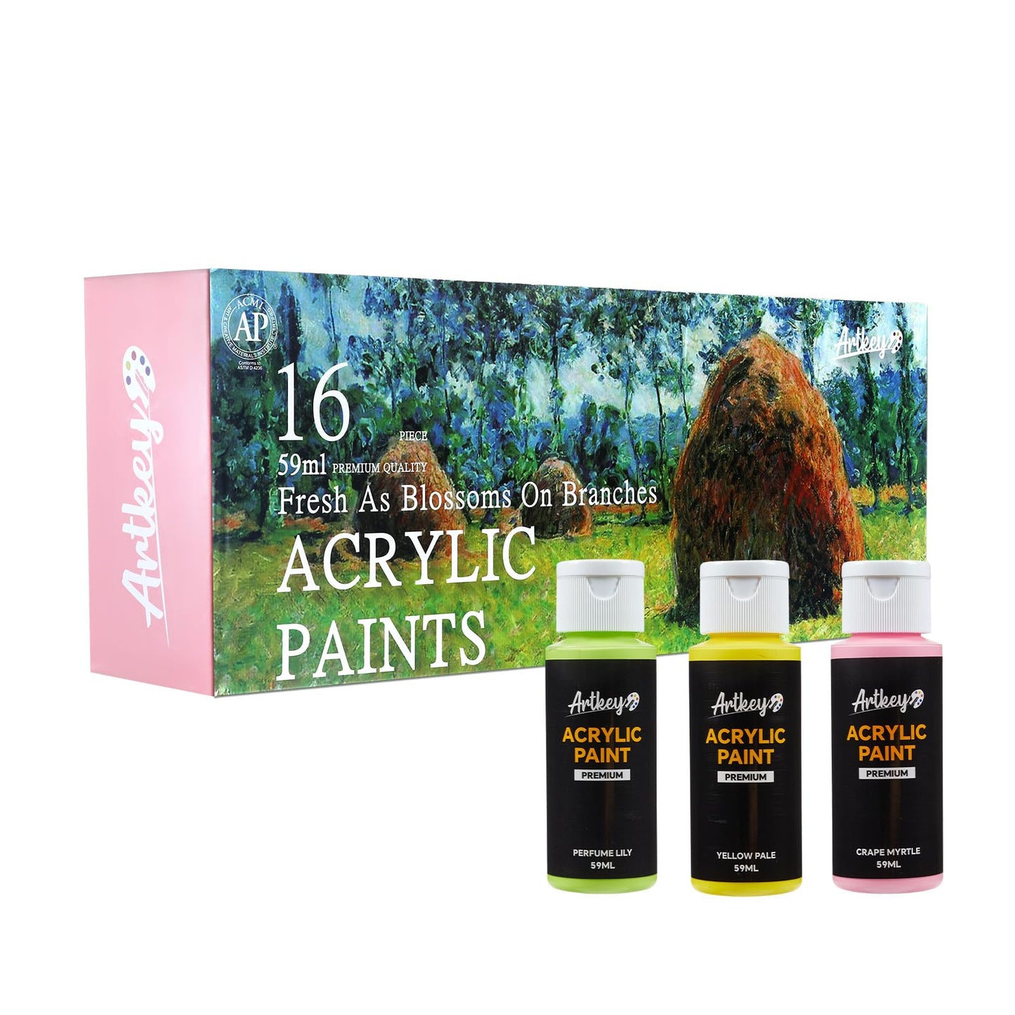 Artkey Acrylic Paint Set, 24 Colors 2 oz/59 ml Acrylic Paint Kit for Professional Artists & Beginners – Craft & Art Supplies for Canvas, Wood, Fabric, Rock, Leather, Ceramic, Glass, Easter Egg