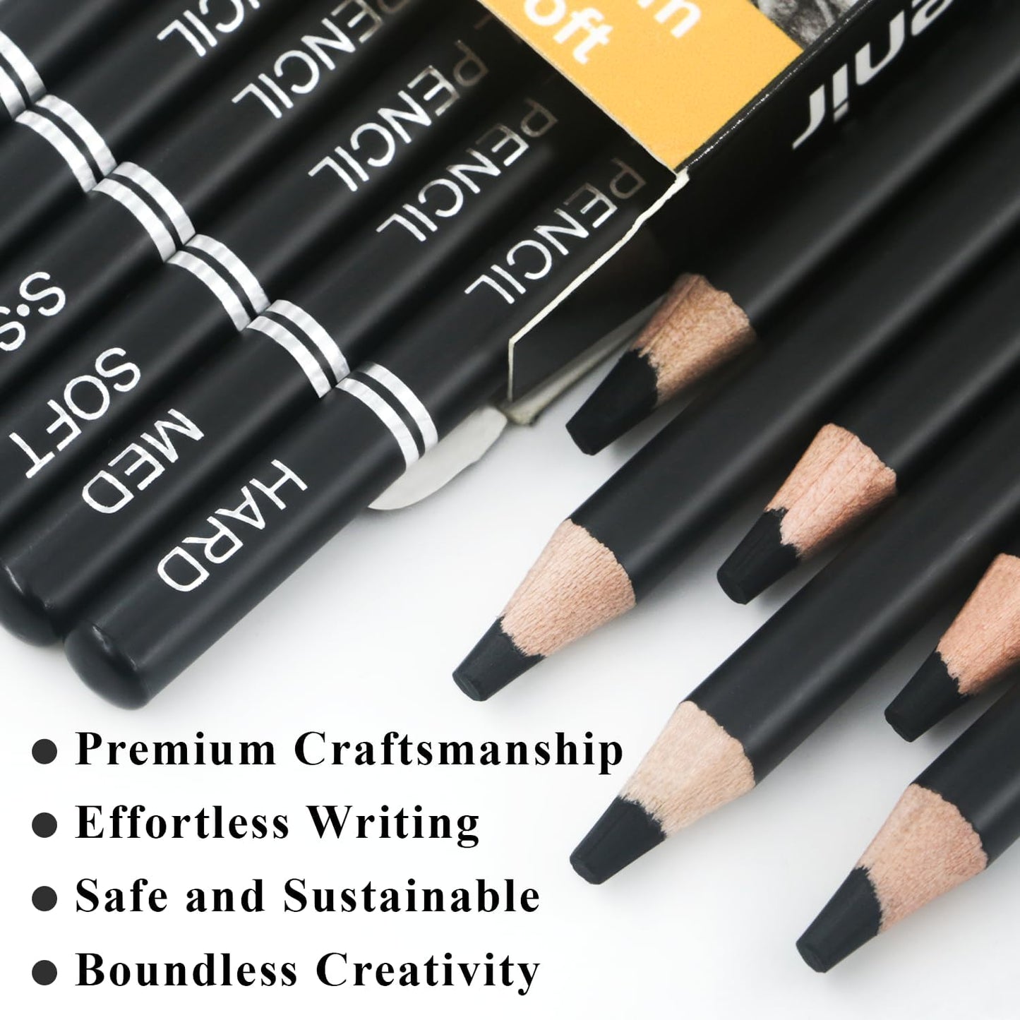 Aenir Charcoal Pencils for Drawing,（S-Soft, Soft, Medium, Hard 12 Pieces | Charcoal Drawing Pencils for Drawing, Sketching, Shading, Smooth, Art Supplies for Artist and Beginners