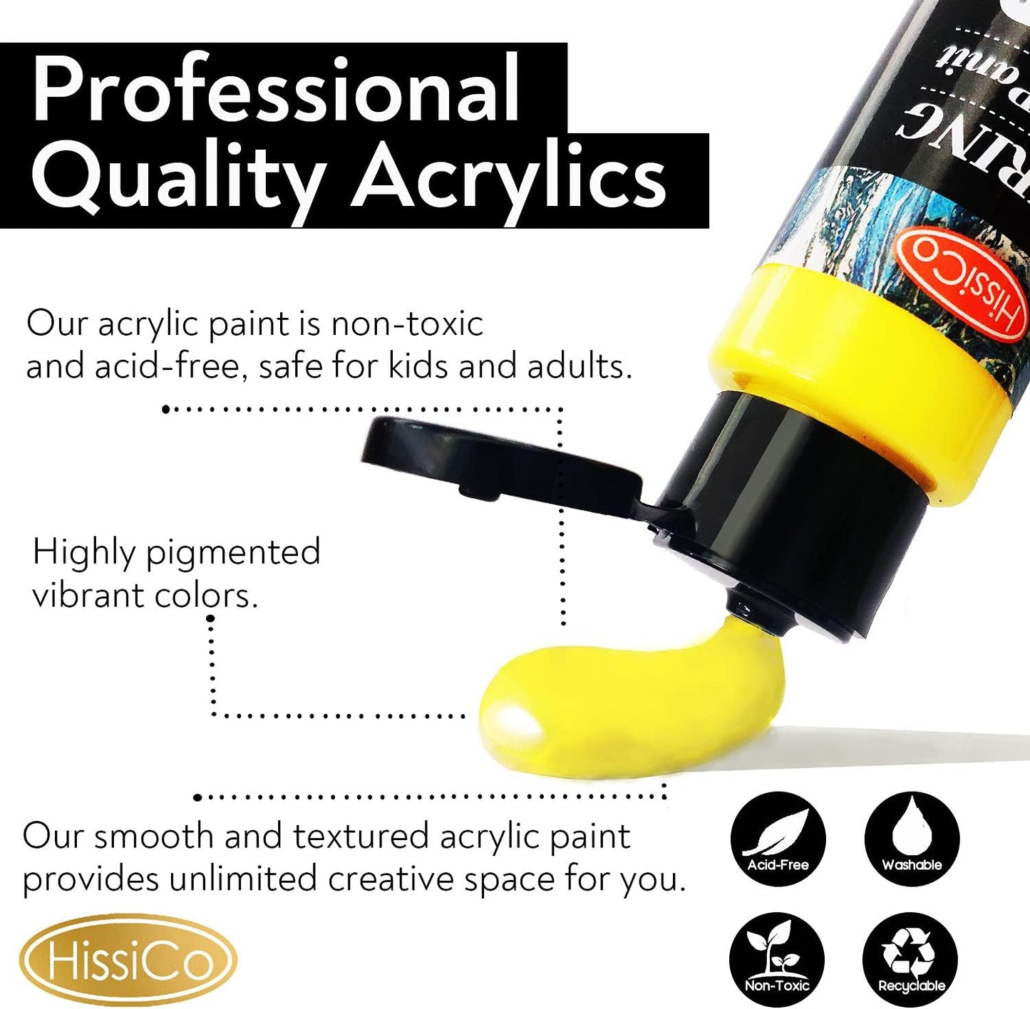 55PCS Acrylic Paint Set of 36 Colors 2fl oz 60ml Bottles 12 Brushes,Non Toxic 36 Colors Acrylic Paint No Fading Rich Pigment for Kids Adults Artists Canvas Crafts Wood Painting