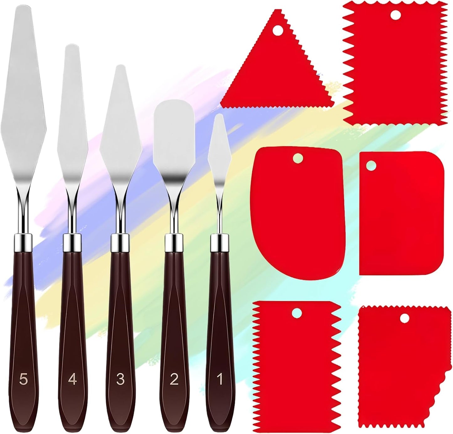 Painting Palette Knife - 5pcs Professional Stainless Palette Paint Knives With 6 Plastic Scrapers Ar Paint Tool for Oil, Canvas, Acrylic Painting & Cake Decorating
