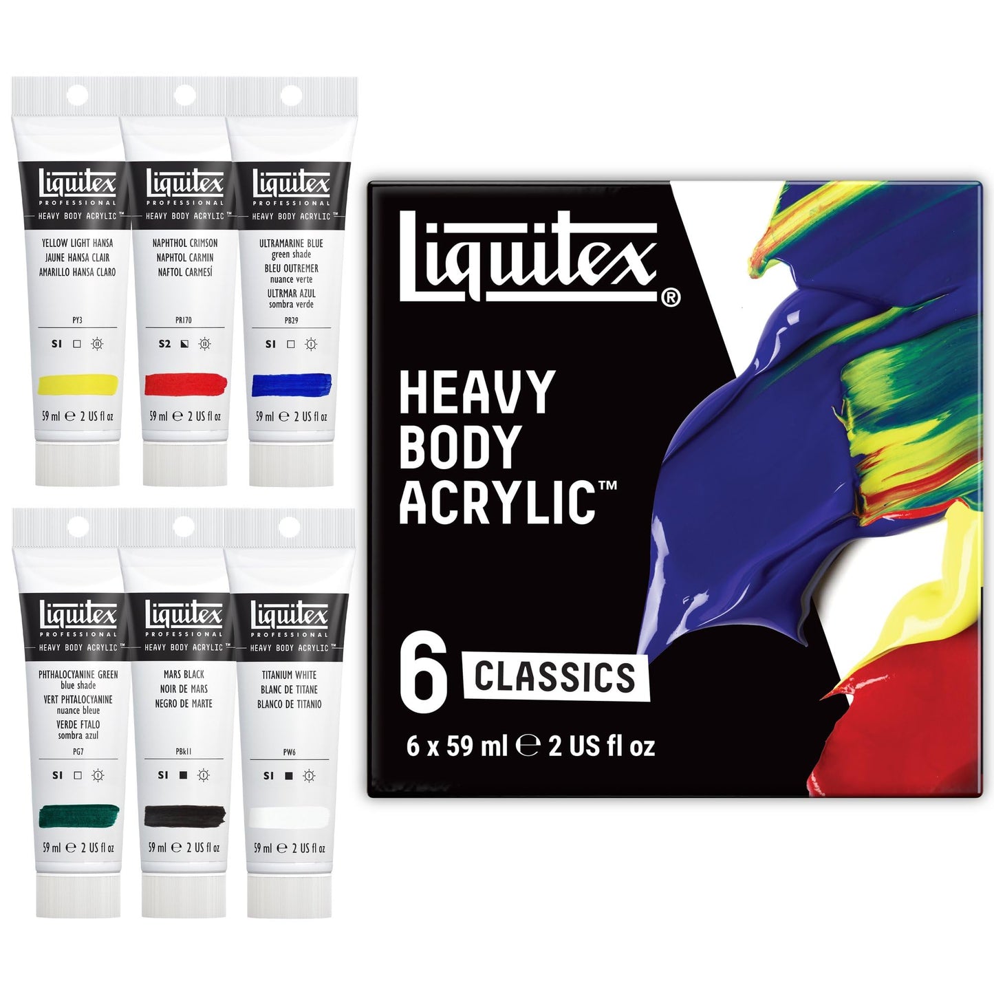 Liquitex Professional Heavy Body Acrylic Paint, Classic 12 x 59ml (2-oz) Set