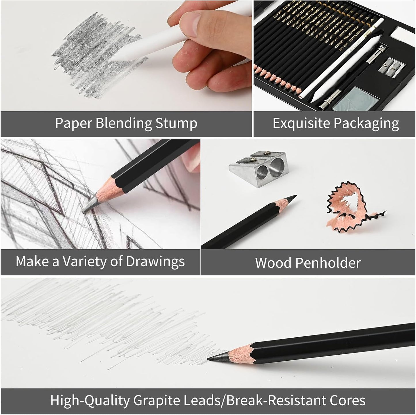 21pc Drawing Sketching Pencil Set Graphite 14B-5H & Charcoal Pencils | Professional Drawing & Sketch Pencil Set, White Charcoal Included, Shading & Blending, for Beginners & Artists