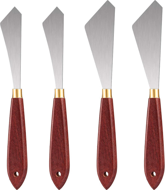 Palette Knife Set Spatula Pallet Knives Stainless Steel Painting Knife Mixing Scraper Oil Painting Accessories Paint Metal Knives Wood Handle for Art Acrylic Draw Color Mixing Supplies(4 Pieces)
