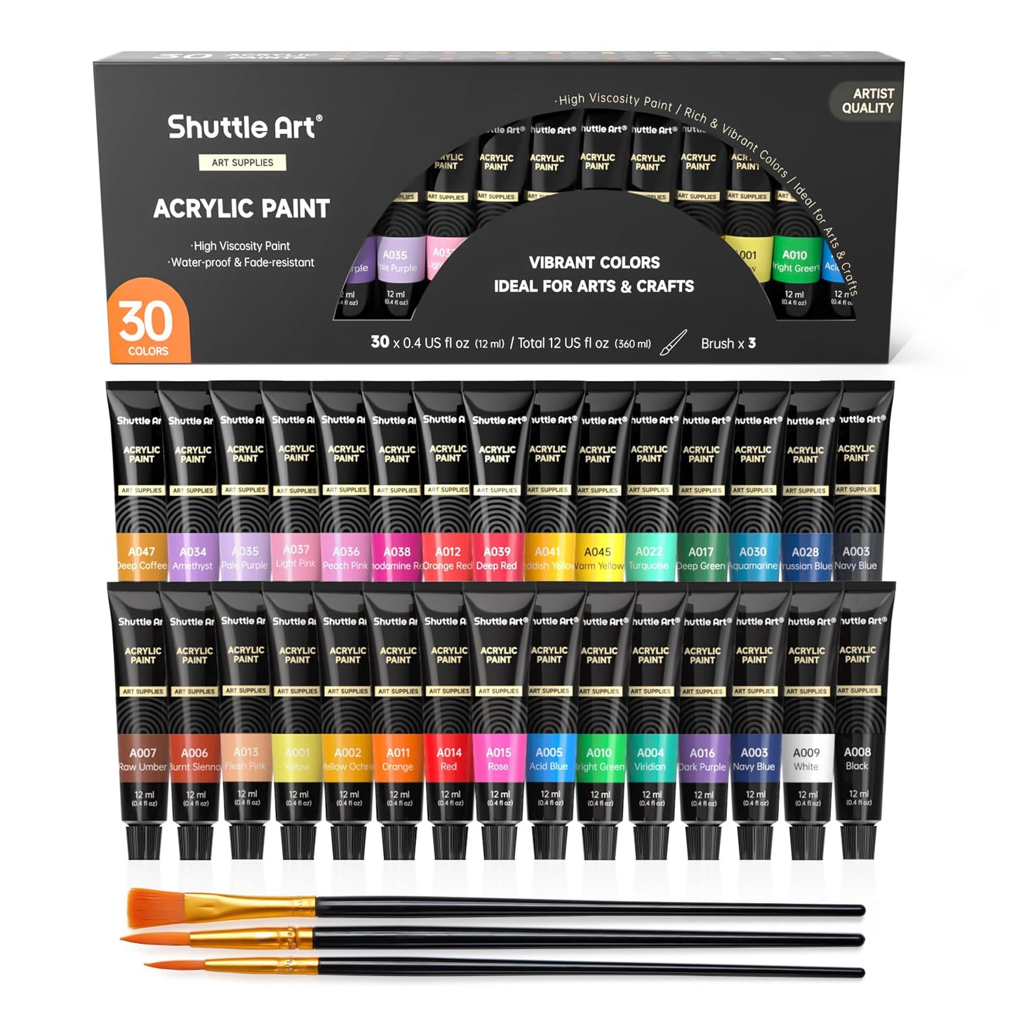 Shuttle Art Acrylic Paint Set, 16 x12ml Tubes Artist Quality Non Toxic Rich Pigments Colors Great for Kids Adults Professional Painting on Canvas Wood Clay Fabric Ceramic Crafts