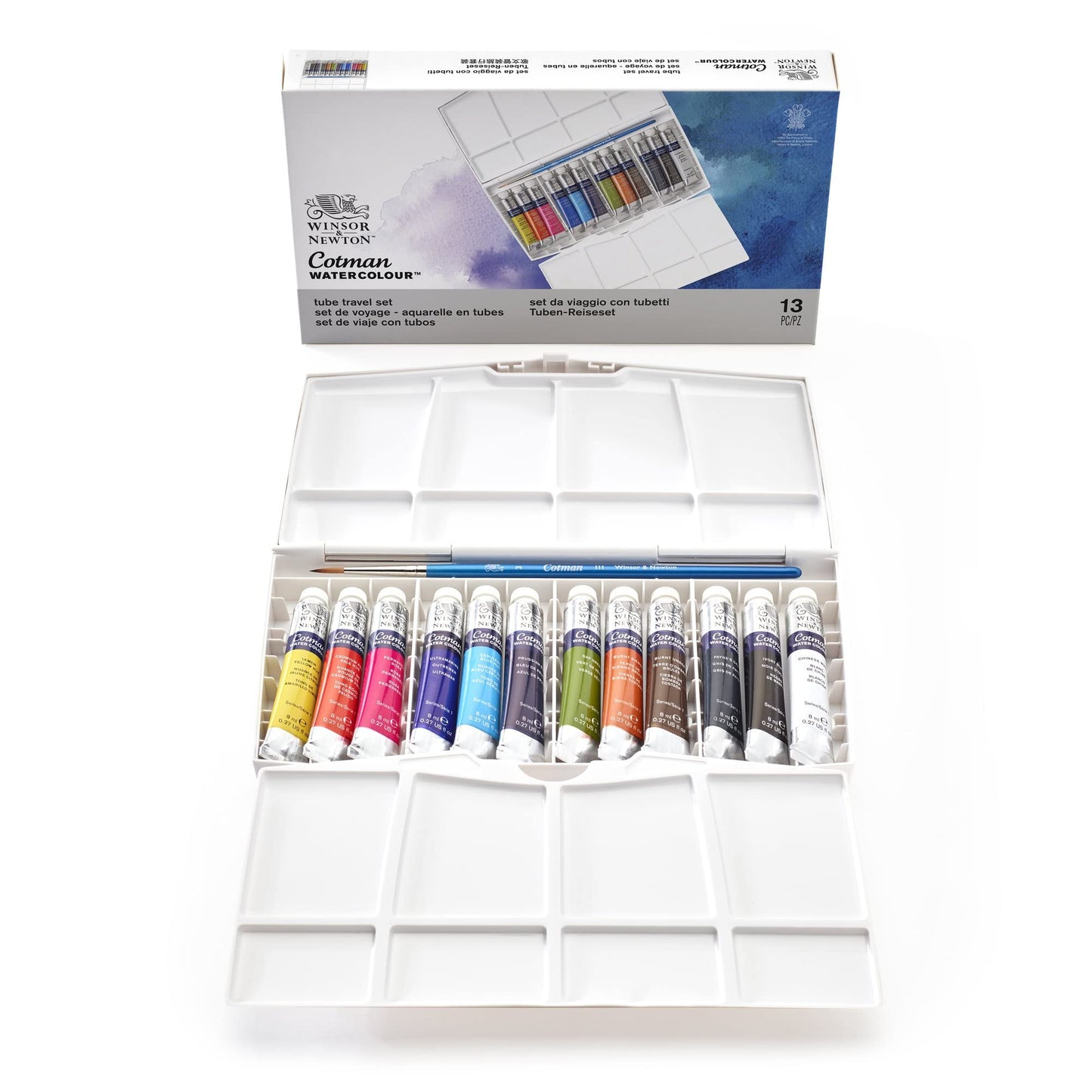 Winsor & Newton Cotman Watercolor Paint Set, Field Pocket Set, 12 Half Pan w/ Brush, Sponge, Bottle