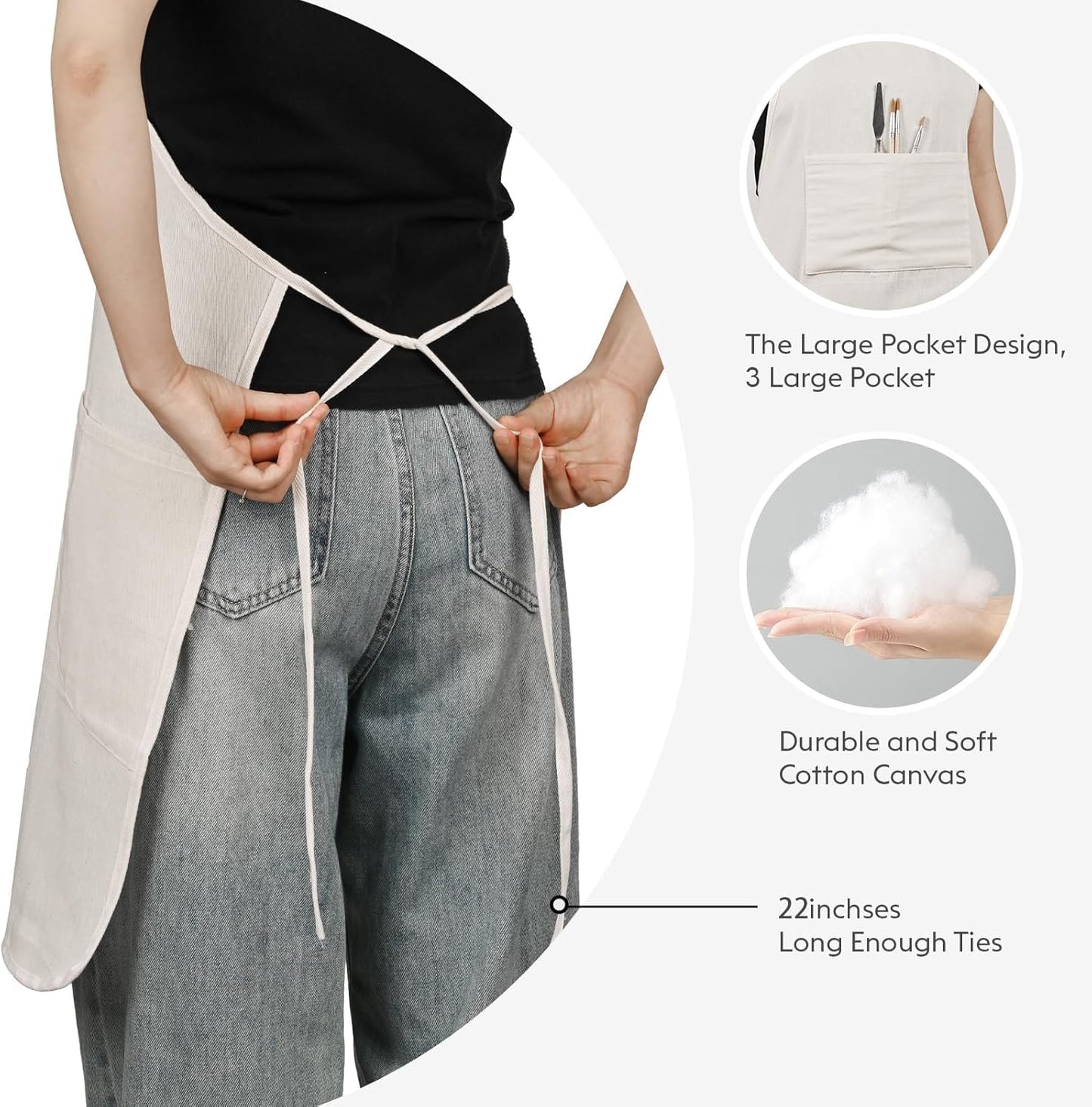 Painting Apron for Men and Women, Professional Cotton Canvas Bib | For Acrylic, Oil and Watercolor Painting, With 3 Pockets, Adjustable