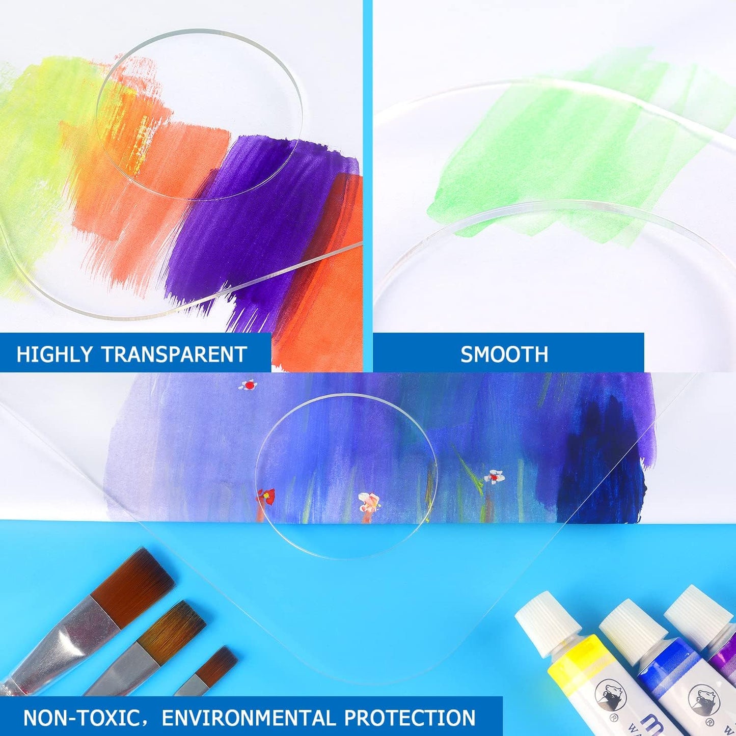 Tamaki 2 Pack Acrylic Paint Palette with Thumb Hole, 11.8 x 7.9 Inch | Clear Paint Pallet, Easy Clean Non-Stick Artist Pallet for Oil Watercolor Craft DIY Art Painting Palette