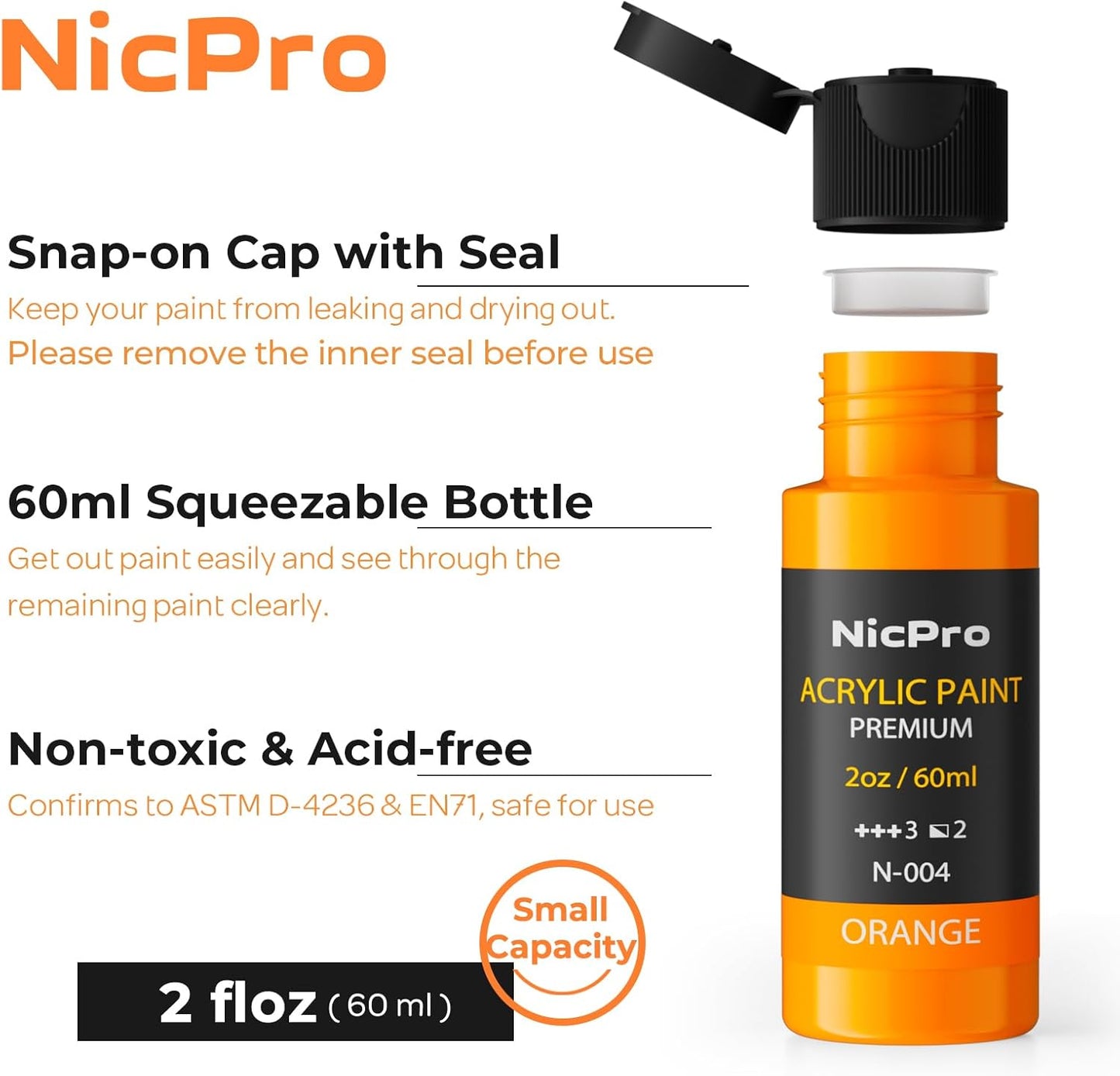 Nicpro Acrylic Paint Set,24 Colors 2oz with 12 Brushes & Palette | Non-Toxic Art Supplies Kit, Rich Pigments for Beginners, Artists, Painting on Fabric, Canvas, Wood, Rock, Ceramic