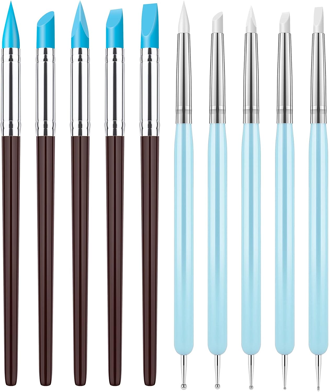 Clatoon 10Pcs Silicone Clay Sculpting Tool, Modeling Dotting Tool | Pottery Craft use for DIY Handicraft, Silicone Brush, Sculpture Pottery, Nail Art